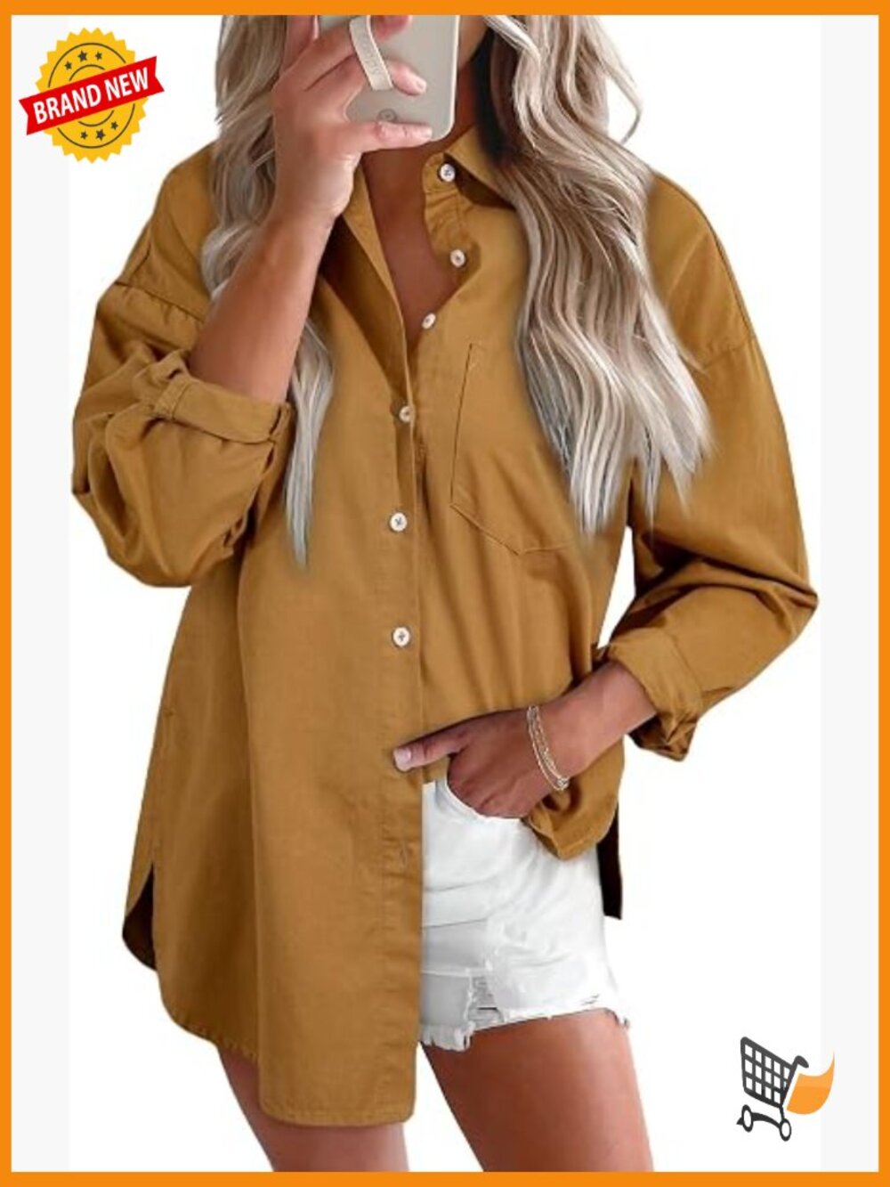 Women's Denim Button Down Shirt V Neck Long Sleeve Casual Blouse